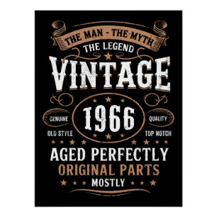 Pôster Aniversário Vintage 1966 O Homem A Lenda Bday  