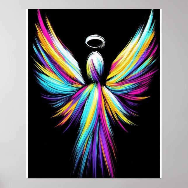 Poster Anjo Abstrato em uma Chuva de Cores (Frente)