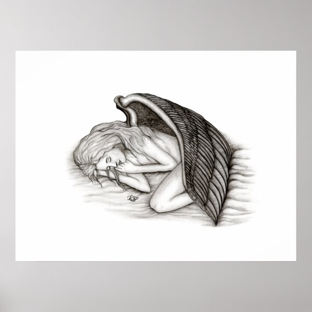 Poster Anjo adormecido, preto e branco (Frente)