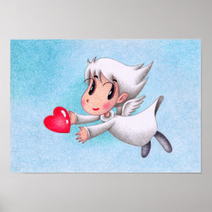 Poster Anjo carregando corações.