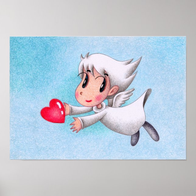Poster Anjo carregando corações. (Frente)