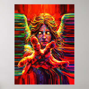Poster Anjo Choroso Neon Multicolor Pintura a Óleo Impast