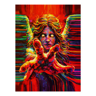 Pôster Anjo Choroso Neon Multicolor Pintura a Óleo Impast