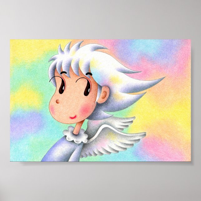 Poster Anjo com cabelo branco. (Frente)