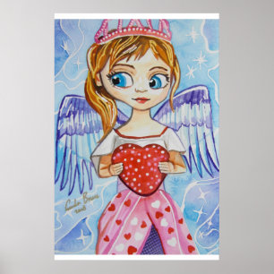 Poster Anjo da menina bonito do amor com um coração
