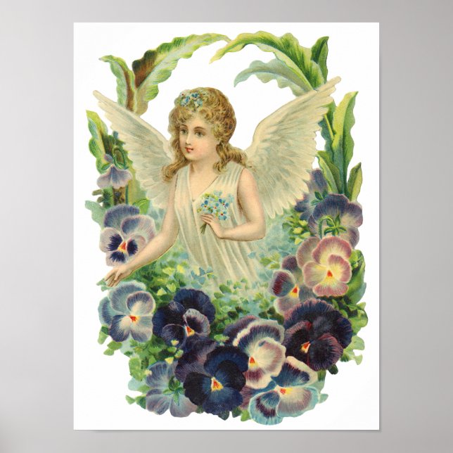 Poster Anjo da Páscoa vitoriano com flores de violeta tri (Frente)