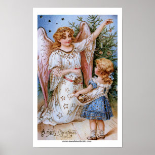 Pôster Anjo do Natal com menina do Victorian