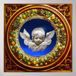 PÔSTER ANJO DO RENASCIMENTO FLORENTINO COM COROA FLORAL