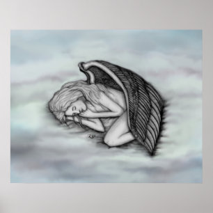 Poster Anjo dormindo nas nuvens do céu