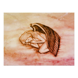 Pôster Anjo dormindo no céu nuvens em mármore