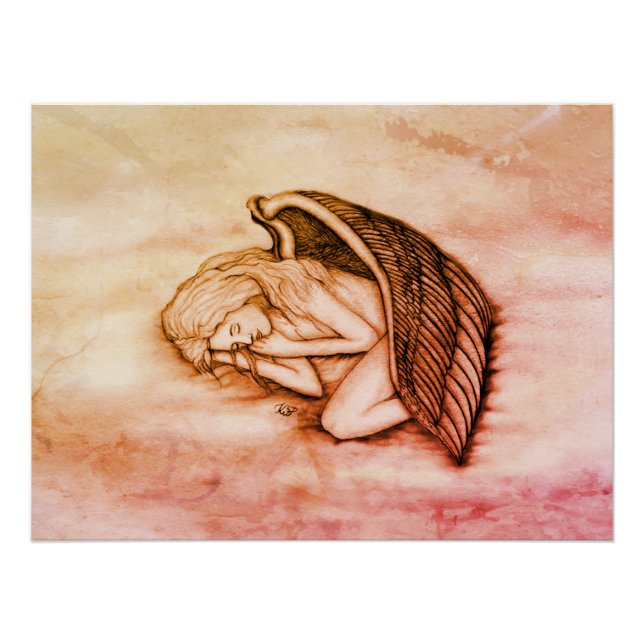 Pôster Anjo dormindo no céu nuvens em mármore (Frente)