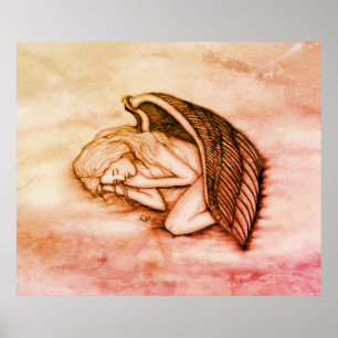 Poster Anjo dormindo no céu nuvens em mármore