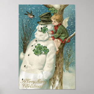 Pôster Anjo e boneco de neve do Natal