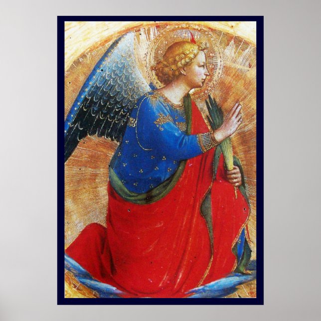 Pôster ANJO EM Dourado Vermelho e Azul (Frente)