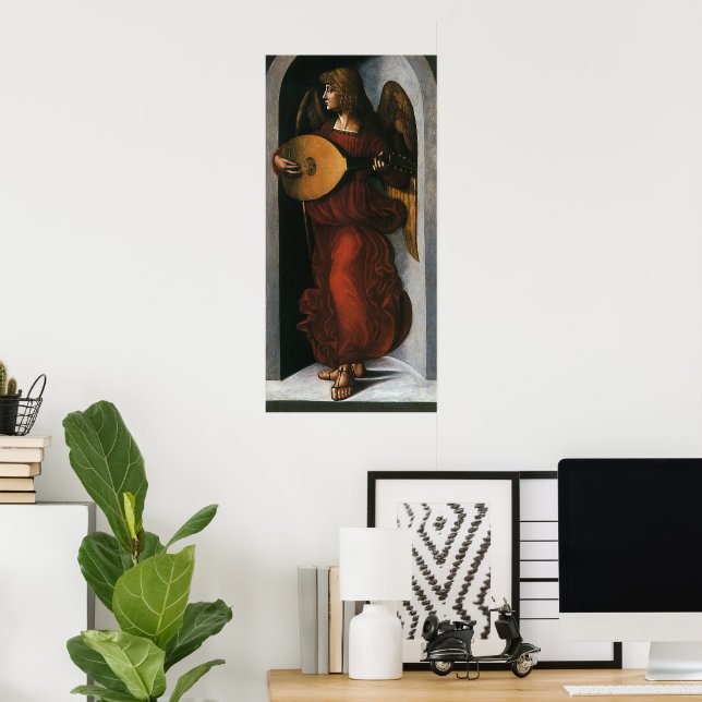 Poster Anjo em Vermelho com Luta de Leonardo da Vinci (Escritório em casa)