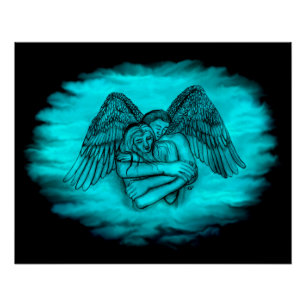 Pôster Anjo Eros apaixonado, design preto e verde