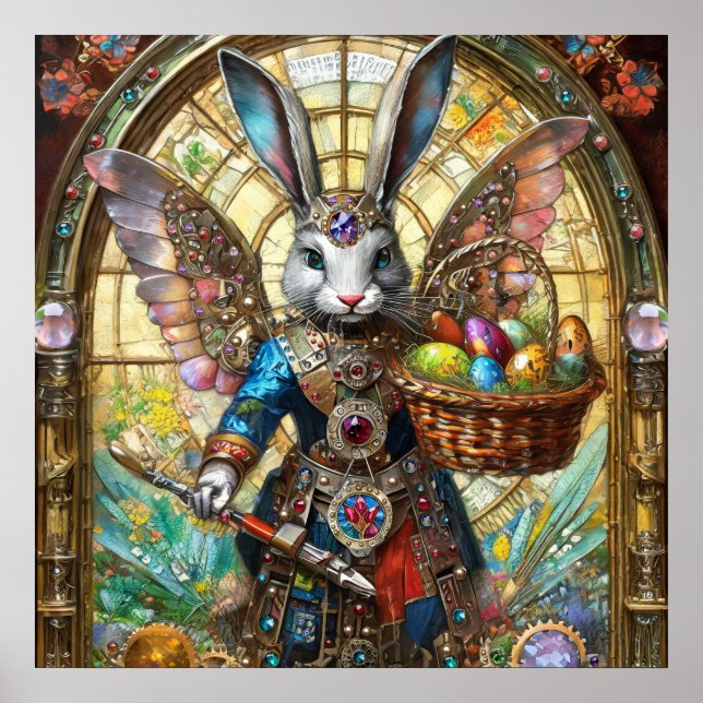 Poster Anjo Guerreiro Steampunk do Coelho de Páscoa (Frente)