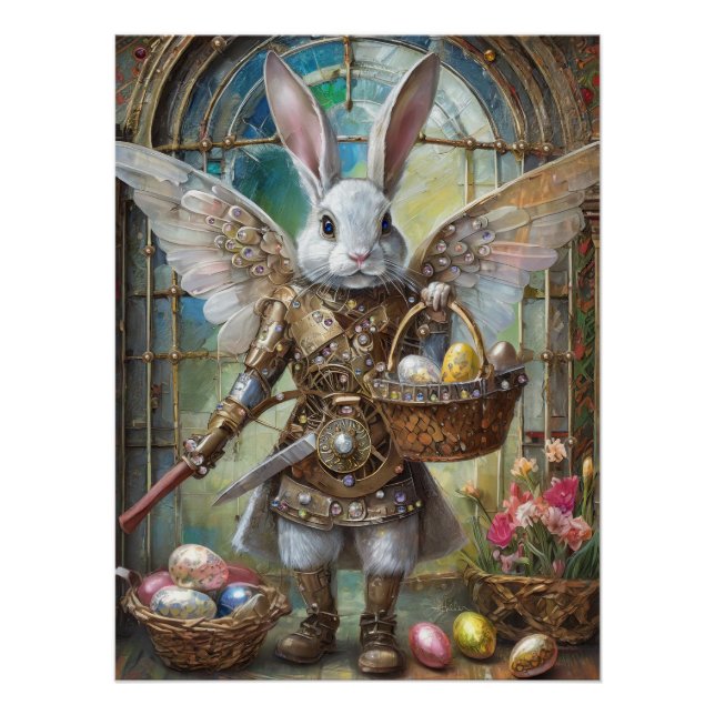 Pôster Anjo Guerreiro Steampunk do Coelho de Páscoa (Frente)