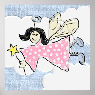 Pôster Anjo nas nuvens 3 dimensionais