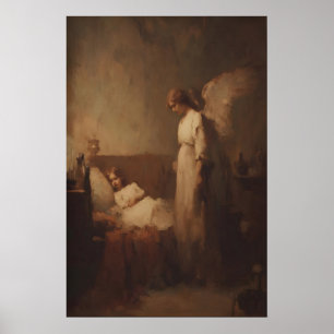 Poster Anjo Observando Criança Adormecida, Parede Cristã