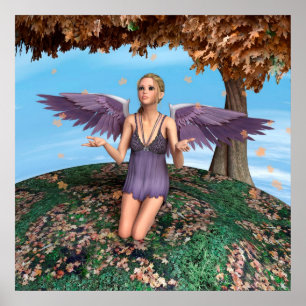 Poster Anjo Orante Roxo Fantasia de Outono Arte
