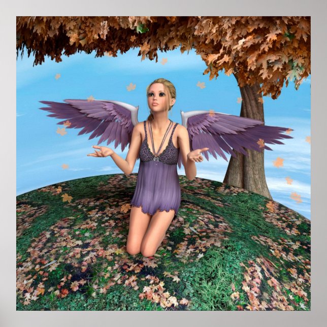 Poster Anjo Orante Roxo Fantasia de Outono Arte (Frente)