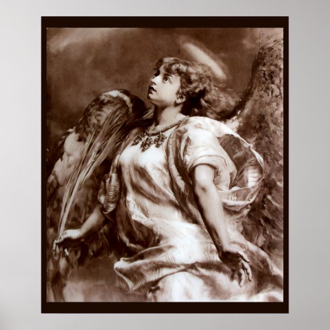 PÔSTER ANJO ROMÂNTICO COM PENA EM SEPIA MARROM,BRANCO (Frente)