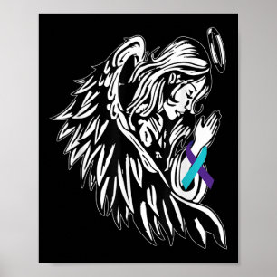 Poster Anjo segura fita roxa azul claro prevenção ao suic