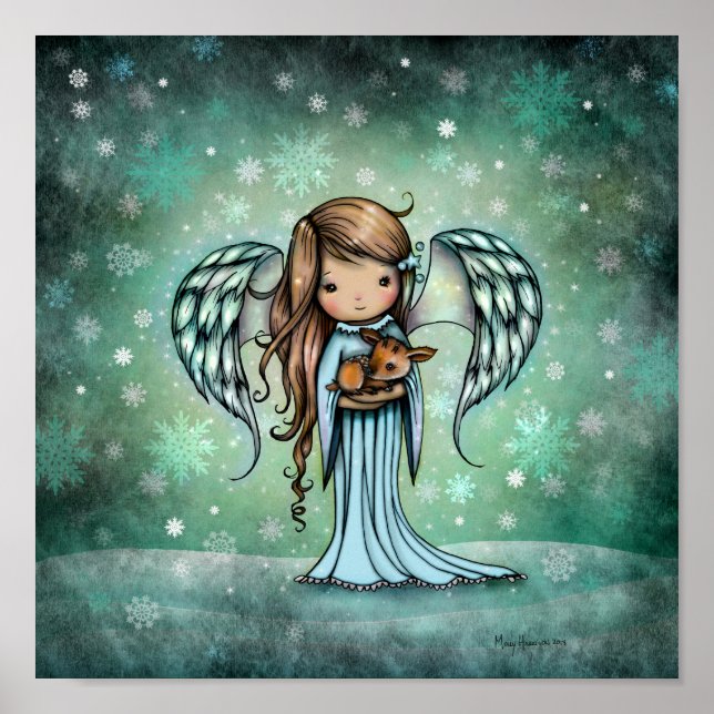 Poster Anjo segurando arte ilustrada de cervo (Frente)