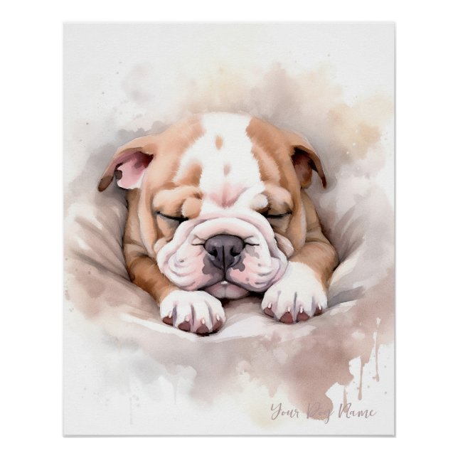 Pôster Anjo super giro dormindo cachorrinho Bulldog 002 - (Frente)