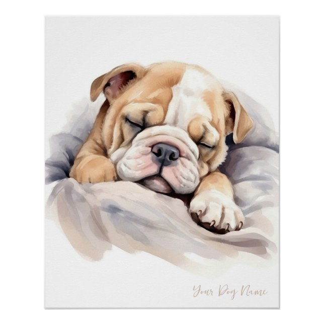 Pôster Anjo super giro dormindo cachorrinho Bulldog 003 - (Frente)