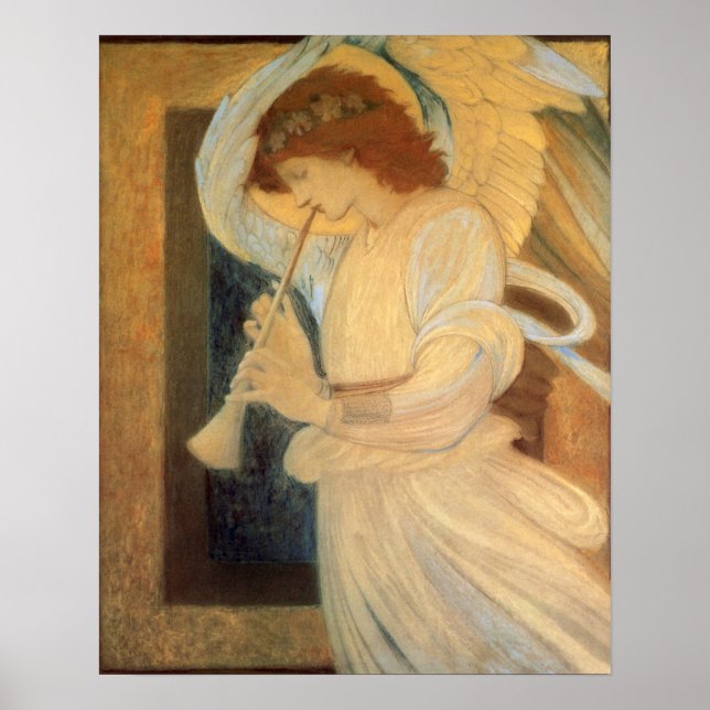 Poster Anjo tocando Flageolet por Burne Jones (Frente)