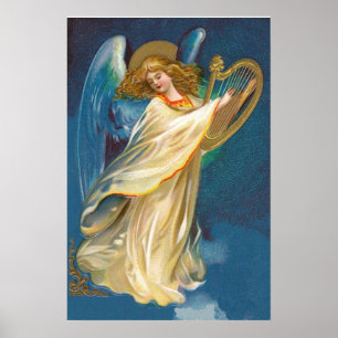 Poster Anjo Tocando Música Em Uma Harpa