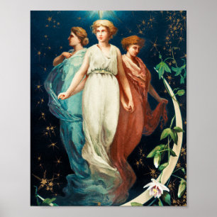 Poster Anjos de Natal, estrelas, mulheres, feriado na lua