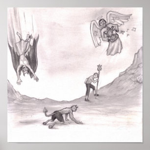Poster Anjos e Diabos Caindo e Rastejando, Homem Caminhan