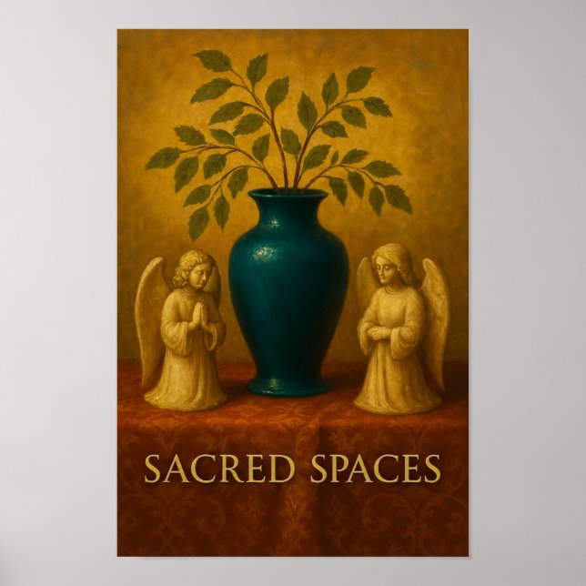 Poster Anjos Sagrados com Natureza-Morta de Vaso de Esmer (Frente)