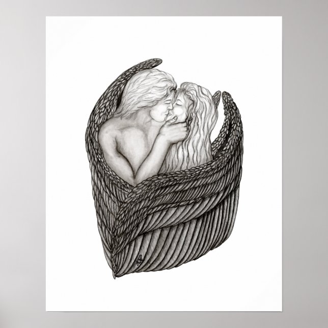Poster Anjos se Beijando, Design preto e branco (Frente)