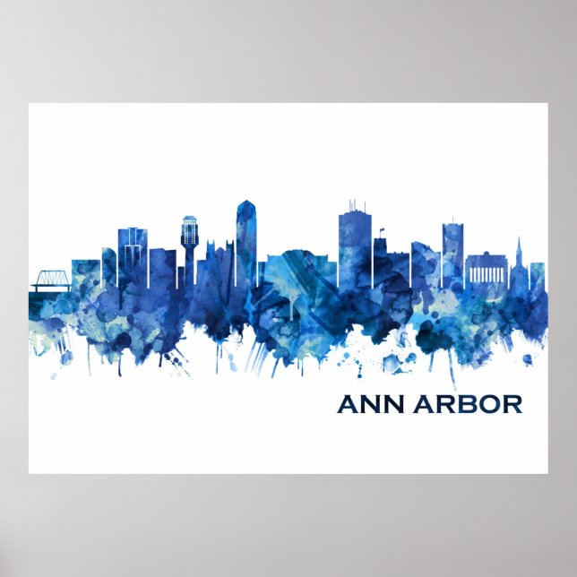 Poster Ann Arbor Michigan Skyline Blue (Frente)