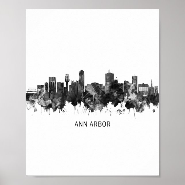 Poster Ann Arbor Michigan Skyline BW (Frente)