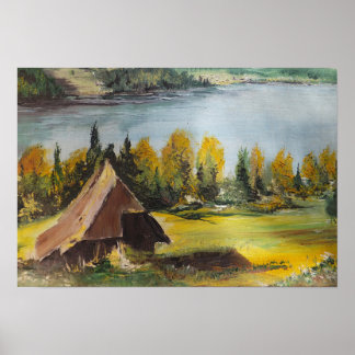 Poster Ann Hayes Pintando Chalet No Lago