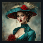 Poster Anna A Proper Art Deco Lady<br><div class="desc">Anna é uma linda mulher do Art Deco. Ela está vestida com um lindo vestido vintage com um chapéu combinando com penas e uma flor. Um belo retrato mostrando um exemplo de uma mulher numa era passada. Linda combinação de cor de turquesa e creme com um toque de vermelho.</div>