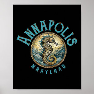 Poster Annapolis Maryland Desenho Náutico Cavalo-Marinho 