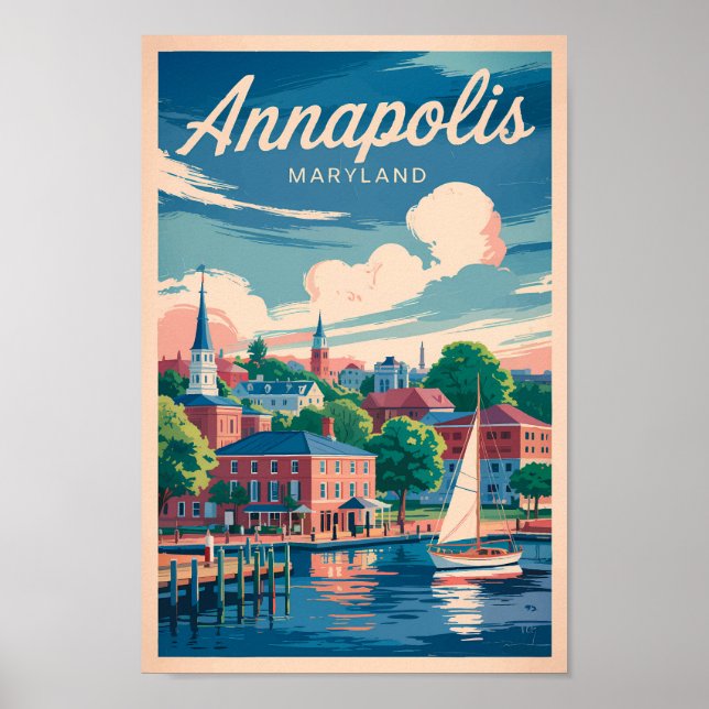 Poster Annapolis Maryland Skyline Viagem Art Vintage (Frente)