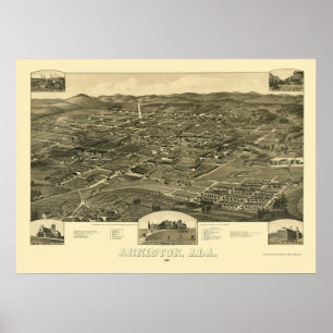 Poster Anniston, Mapa Panorâmico da AL - 1887