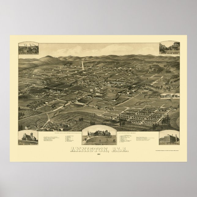 Poster Anniston, Mapa Panorâmico da AL - 1887 (Frente)