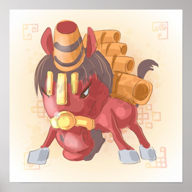 Poster Ano da Aquarela do Cavalo, Samurai (Frente)