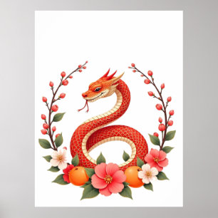 Poster Ano da serpente chinês fofo rindo, Sorriso de serp