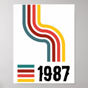Poster Ano de Nascimento Cores Retro Listras Onduladas Pe