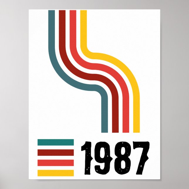 Poster Ano de Nascimento Cores Retro Listras Onduladas Pe (Frente)