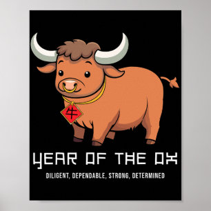 Poster Ano Do Boi Fofo Kawaii Zodíaco Chinês Chinês 
